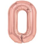 Balon din Folie Metalizata Embo, Figurina Cifra, Tema Aniversare 40 cm, Ambalaj Individual, Pai inclus, Umflare cu Aer sau Heliu, Rose Gold, Cifra 0