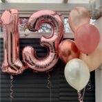 Balon din Folie Metalizata Embo, Figurina Cifra, Tema Aniversare 40 cm, Ambalaj Individual, Pai inclus, Umflare cu Aer sau Heliu, Rose Gold, Cifra 3 - imagine 8