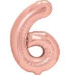Balon din Folie Metalizata Embo, Figurina Cifra, Tema Aniversare 40 cm, Ambalaj Individual, Pai inclus, Umflare cu Aer sau Heliu, Roz Gold, Cifra 6