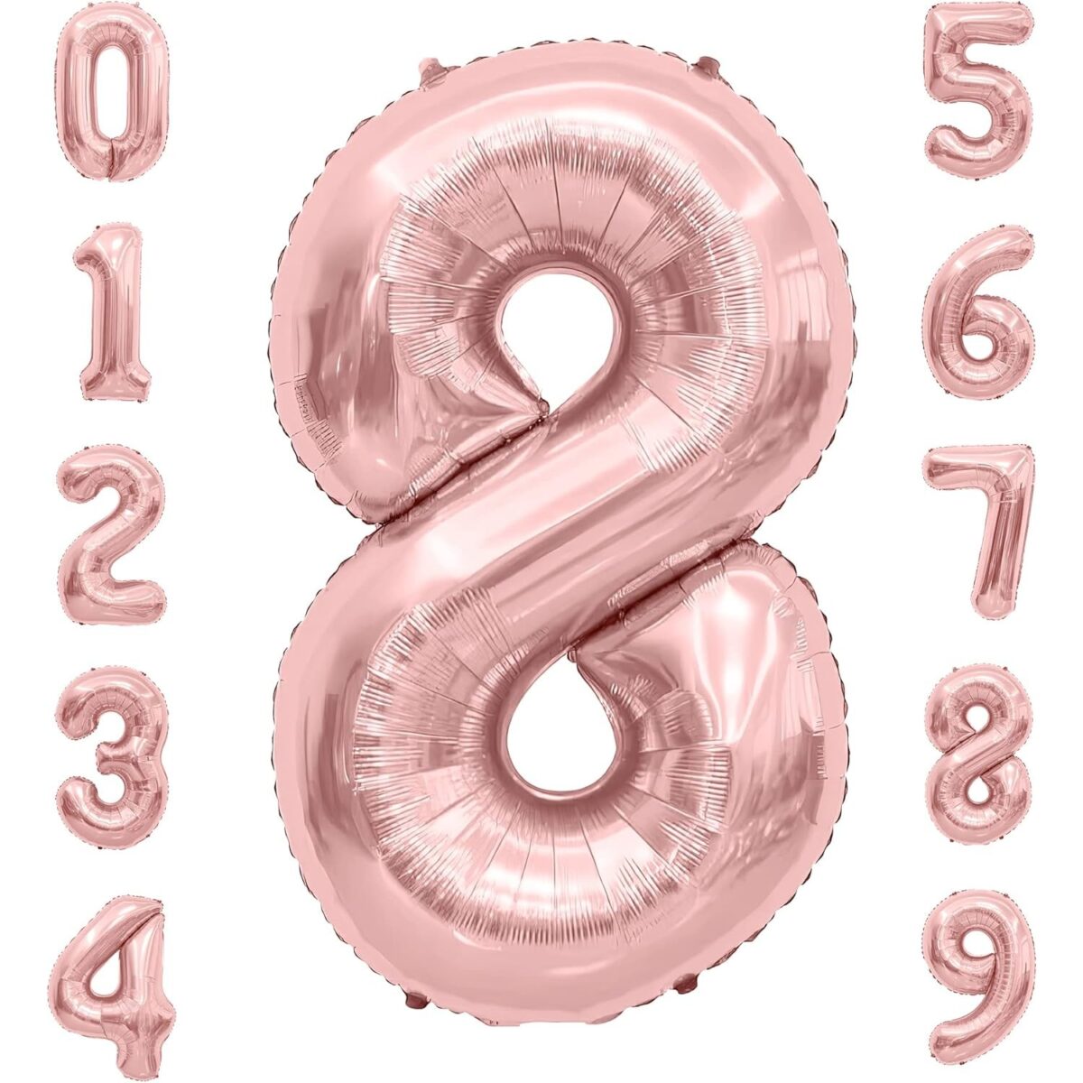 Balon din Folie Metalizata Embo, Figurina Cifra, Tema Aniversare 40 cm, Ambalaj Individual, Pai inclus, Umflare cu Aer sau Heliu, Rose Gold, Cifra 8 - imagine 5