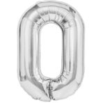 Balon din Folie Metalizata, Embo, Figurina Cifra, Tema Aniversare 40 cm, Ambalaj Individual, Pai inclus, Umflare cu Aer sau Heliu, Argintiu, Cifra 0