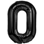 Balon din Folie Metalizata, Embo, Figurina Cifra, Tema Aniversare 80 cm, Ambalaj Individual, Pai inclus, Umflare cu Aer sau Heliu, Negru, Cifra 0