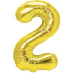 Balon din Folie Metalizata Embo, Figurina Cifra, Tema Aniversare 40 cm, Ambalaj Individual, Pai inclus, Umflare cu Aer sau Heliu, Auriu, Cifra 2