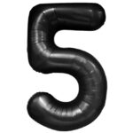 Balon din Folie Metalizata, Embo, Figurina Cifra, Tema Aniversare 80 cm, Ambalaj Individual, Pai inclus, Umflare cu Aer sau Heliu, Negru, Cifra 5