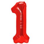 Balon din Folie Metalizata Embo, Figurina Cifra, Tema Aniversare 80 cm, Ambalaj Individual, Pai inclus, Umflare cu Aer sau Heliu, Rosu, Cifra 1