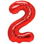 Balon din Folie Metalizata Embo, Figurina Cifra, Tema Aniversare 80 cm, Ambalaj Individual, Pai inclus, Umflare cu Aer sau Heliu, Rosu, Cifra 2