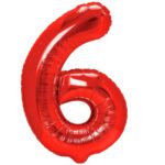 Balon din Folie Metalizata Embo, Figurina Cifra, Tema Aniversare 80 cm, Ambalaj Individual, Pai inclus, Umflare cu Aer sau Heliu, Rosu, Cifra 6