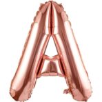 Balon Folie Metalizata Litera A, Embo, 100 cm, Umflati cu Heliu sau Aer, Ambalaj Individual, Pai inclus, Rose Gold