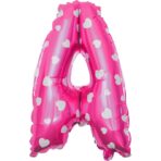 Balon Folie Metalizata Litera A, Embo, 40 cm, Cu Imprimeu Inimioare, Umflati cu Heliu sau Aer, Ambalaj Individual, Pai inclus, Roz