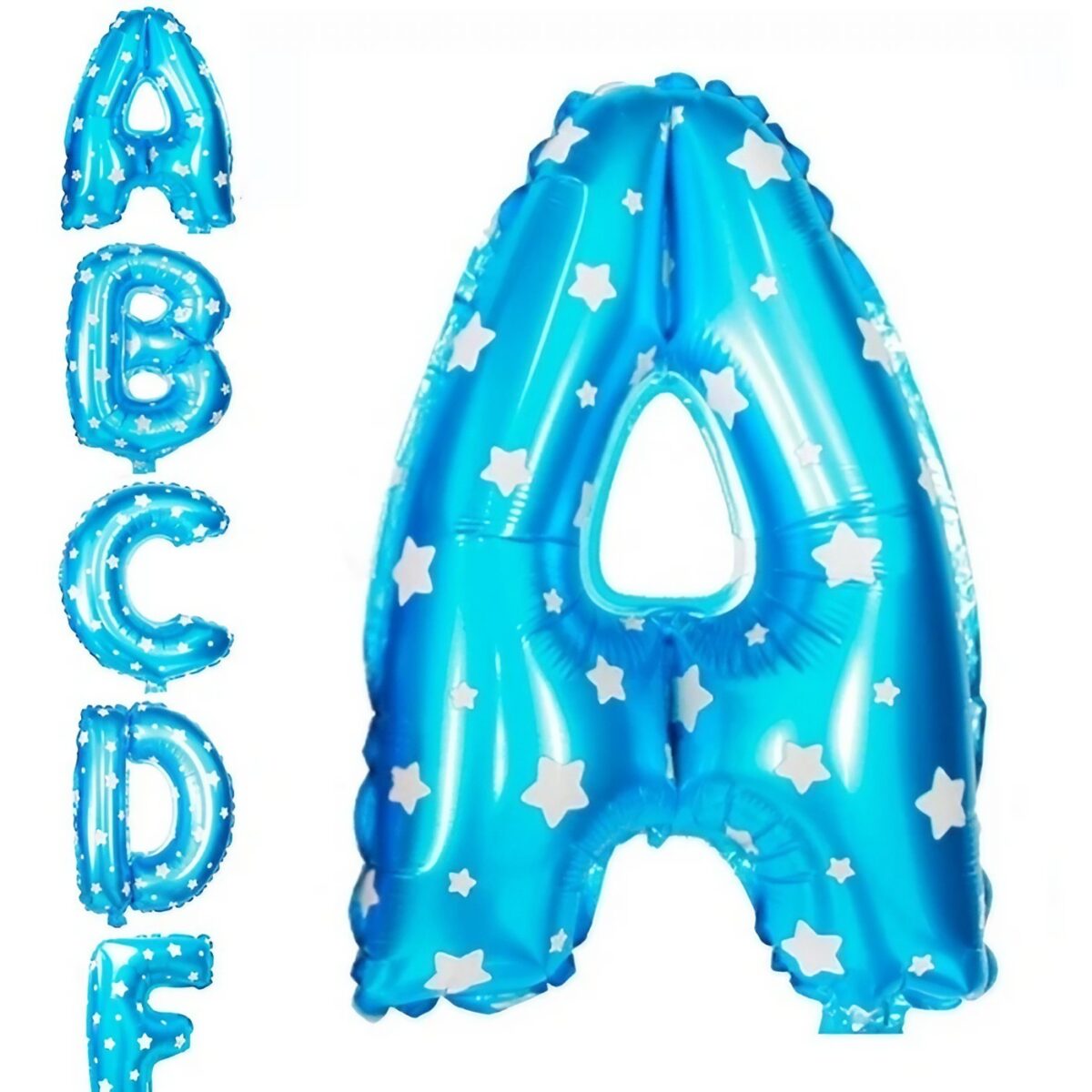 Balon Folie Metalizata Litera A, Embo, 40 cm, Cu Imprimeu Stelute, Umflati cu Heliu sau Aer, Ambalaj Individual, Pai inclus, Albastru - imagine 3