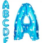 Balon Folie Metalizata Litera A, Embo, 40 cm, Cu Imprimeu Stelute, Umflati cu Heliu sau Aer, Ambalaj Individual, Pai inclus, Albastru - imagine 3