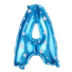 Balon Folie Metalizata Litera A, Embo, 40 cm, Cu Imprimeu Stelute, Umflati cu Heliu sau Aer, Ambalaj Individual, Pai inclus, Albastru