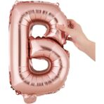 Balon Folie Metalizata Litera B, Embo, 40 cm, Umflati cu Heliu sau Aer, Ambalaj Individual, Pai inclus, Rose Gold - imagine 5