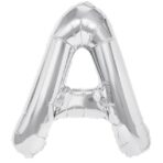 Balon Folie Metalizata Litera A, Embo, 40 cm, Umflati cu Heliu sau Aer, Ambalaj Individual, Pai inclus, Argintiu