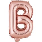 Balon Folie Metalizata Litera B, Embo, 40 cm, Umflati cu Heliu sau Aer, Ambalaj Individual, Pai inclus, Rose Gold