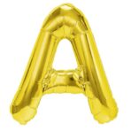 Balon Folie Metalizata Litera A, Embo, 40 cm, Umflati cu Heliu sau Aer, Ambalaj Individual, Pai inclus, Auriu