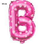 Balon Folie Metalizata Litera B, Embo, 40 cm, Cu Imprimeu Inimioare, Umflati cu Heliu sau Aer, Ambalaj Individual, Pai inclus, Roz - imagine 2