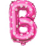 Balon Folie Metalizata Litera B, Embo, 40 cm, Cu Imprimeu Inimioare, Umflati cu Heliu sau Aer, Ambalaj Individual, Pai inclus, Roz