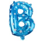Balon Folie Metalizata Litera B, Embo, 40 cm, Cu Imprimeu Stelute, Umflati cu Heliu sau Aer, Ambalaj Individual, Pai inclus, Albastru - imagine 3