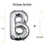 Balon Folie Metalizata Litera B, Embo, 40 cm, Umflati cu Heliu sau Aer, Ambalaj Individual, Pai inclus, Argintiu - imagine 3