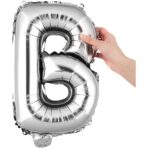 Balon Folie Metalizata Litera B, Embo, 40 cm, Umflati cu Heliu sau Aer, Ambalaj Individual, Pai inclus, Argintiu - imagine 12