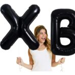 Balon Folie Metalizata Litera B, Embo, 40 cm, Umflati cu Heliu sau Aer, Ambalaj Individual, Pai inclus, Negru - imagine 3
