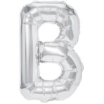 Balon Folie Metalizata Litera B, Embo, 40 cm, Umflati cu Heliu sau Aer, Ambalaj Individual, Pai inclus, Argintiu
