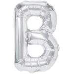 Balon Folie Metalizata Litera B, Embo, 40 cm, Umflati cu Heliu sau Aer, Ambalaj Individual, Pai inclus, Argintiu