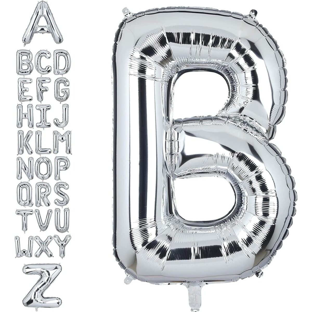 Balon Folie Metalizata Litera B, Embo, 80 cm, Umflati cu Heliu sau Aer, Ambalaj Individual, Pai inclus, Argintiu - imagine 9