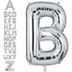 Balon Folie Metalizata Litera B, Embo, 80 cm, Umflati cu Heliu sau Aer, Ambalaj Individual, Pai inclus, Argintiu - imagine 9