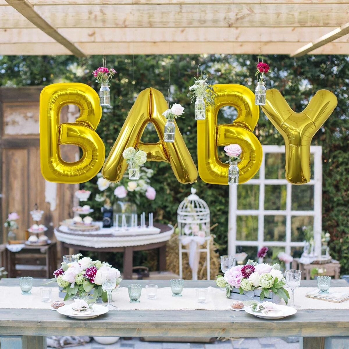 Balon Folie Metalizata Litera B, Embo, 80 cm, Umflati cu Heliu sau Aer, Ambalaj Individual, Pai inclus, Auriu - imagine 15