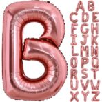 Balon Folie Metalizata Litera B, Embo, 80 cm, Umflati cu Heliu sau Aer, Ambalaj Individual, Pai inclus, Rose Gold - imagine 8