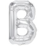 Balon Folie Metalizata Litera B, Embo, 80 cm, Umflati cu Heliu sau Aer, Ambalaj Individual, Pai inclus, Argintiu