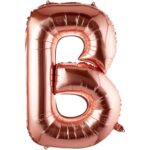 Balon Folie Metalizata Litera B, Embo, 80 cm, Umflati cu Heliu sau Aer, Ambalaj Individual, Pai inclus, Rose Gold