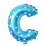 Balon Folie Metalizata Litera C, Embo, 40 cm, Cu Imprimeu Stelute, Umflati cu Heliu sau Aer, Ambalaj Individual, Pai inclus, Albastru