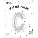 Balon Folie Metalizata Litera C, Embo, 40 cm, Umflati cu Heliu sau Aer, Ambalaj Individual, Pai inclus, Argintiu - imagine 2
