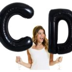 Balon Folie Metalizata Litera C, Embo, 40 cm, Umflati cu Heliu sau Aer, Ambalaj Individual, Pai inclus, Negru - imagine 4