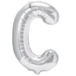 Balon Folie Metalizata Litera C, Embo, 40 cm, Umflati cu Heliu sau Aer, Ambalaj Individual, Pai inclus, Argintiu