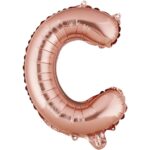 Balon Folie Metalizata Litera C, Embo, 40 cm, Umflati cu Heliu sau Aer, Ambalaj Individual, Pai inclus, Rose Gold