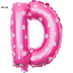 Balon Folie Metalizata Litera D, Embo, 40 cm, Cu Imprimeu Inimioare, Umflati cu Heliu sau Aer, Ambalaj Individual, Pai inclus, Roz - imagine 2