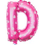 Balon Folie Metalizata Litera D, Embo, 40 cm, Cu Imprimeu Inimioare, Umflati cu Heliu sau Aer, Ambalaj Individual, Pai inclus, Roz - imagine 3