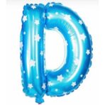 Balon Folie Metalizata Litera D, Embo, 40 cm, Cu Imprimeu Stelute, Umflati cu Heliu sau Aer, Ambalaj Individual, Pai inclus, Albastru - imagine 4