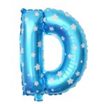 Balon Folie Metalizata Litera D, Embo, 40 cm, Cu Imprimeu Stelute, Umflati cu Heliu sau Aer, Ambalaj Individual, Pai inclus, Albastru