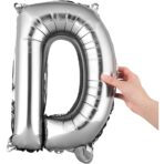 Balon Folie Metalizata Litera D, Embo, 40 cm, Umflati cu Heliu sau Aer, Ambalaj Individual, Pai inclus, Argintiu - imagine 8