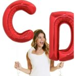 Balon Folie Metalizata Litera D, Embo, 40 cm, Umflati cu Heliu sau Aer, Ambalaj Individual, Pai inclus, Rosu - imagine 5