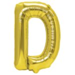 Balon Folie Metalizata Litera D, Embo, 40 cm, Umflati cu Heliu sau Aer, Ambalaj Individual, Pai inclus, Auriu