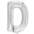 Balon Folie Metalizata Litera D, Embo, 40 cm, Umflati cu Heliu sau Aer, Ambalaj Individual, Pai inclus, Argintiu