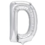 Balon Folie Metalizata Litera D, Embo, 40 cm, Umflati cu Heliu sau Aer, Ambalaj Individual, Pai inclus, Argintiu