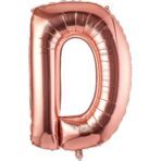 Balon Folie Metalizata Litera D, Embo, 80 cm, Umflati cu Heliu sau Aer, Ambalaj Individual, Pai inclus, Rose Gold