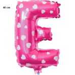 Balon Folie Metalizata Litera E, Embo, 40 cm, Cu Imprimeu Inimioare, Umflati cu Heliu sau Aer, Ambalaj Individual, Pai inclus, Roz - imagine 2